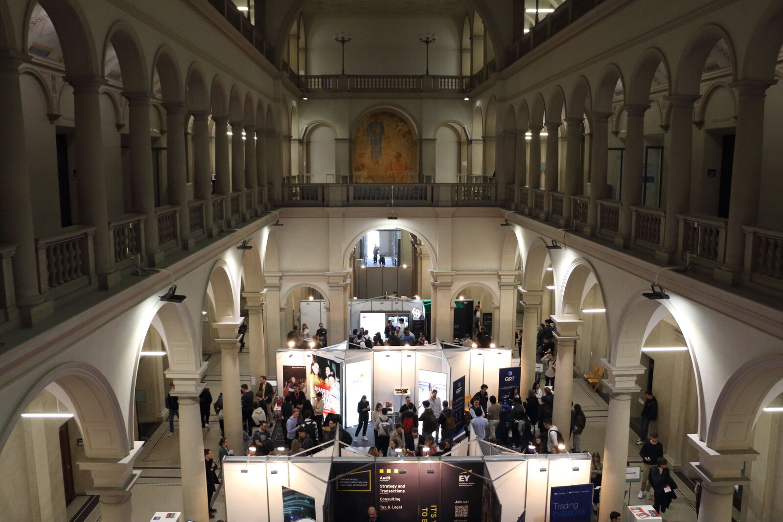 Overview of the main hall full of booths