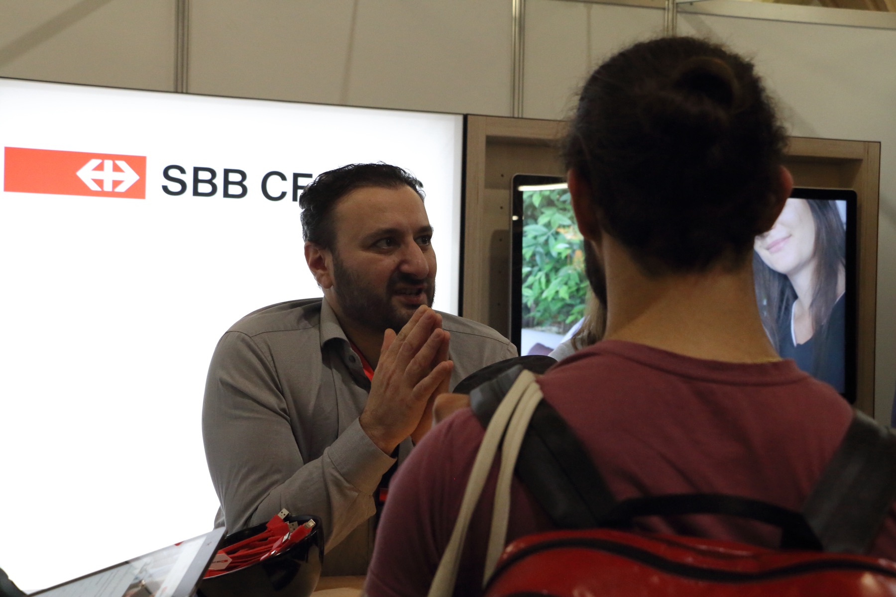 Students talking to SBB at their booth