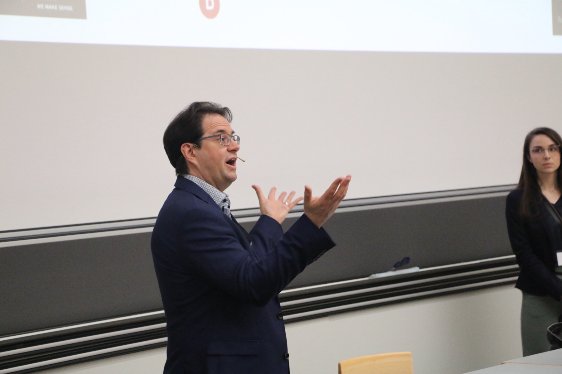A speaker giving a company talk